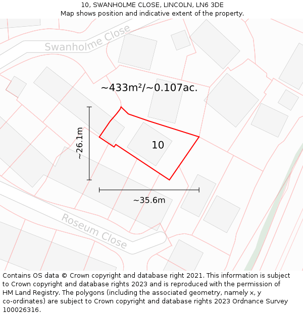 10, SWANHOLME CLOSE, LINCOLN, LN6 3DE: Plot and title map