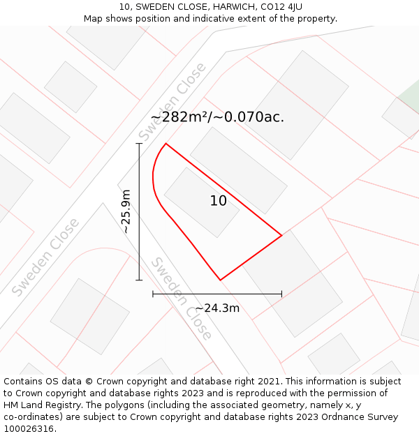 10, SWEDEN CLOSE, HARWICH, CO12 4JU: Plot and title map