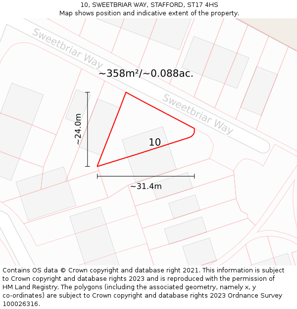 10, SWEETBRIAR WAY, STAFFORD, ST17 4HS: Plot and title map