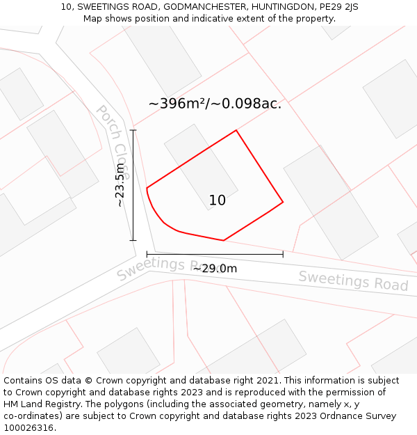 10, SWEETINGS ROAD, GODMANCHESTER, HUNTINGDON, PE29 2JS: Plot and title map