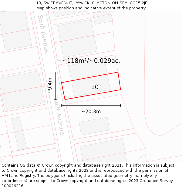 10, SWIFT AVENUE, JAYWICK, CLACTON-ON-SEA, CO15 2JF: Plot and title map