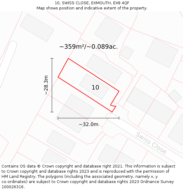 10, SWISS CLOSE, EXMOUTH, EX8 4QF: Plot and title map