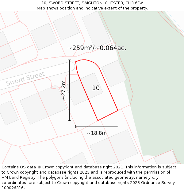 10, SWORD STREET, SAIGHTON, CHESTER, CH3 6FW: Plot and title map