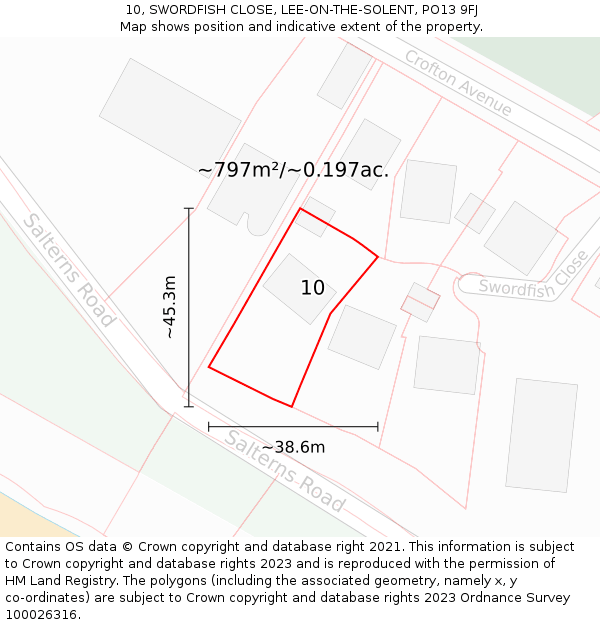 10, SWORDFISH CLOSE, LEE-ON-THE-SOLENT, PO13 9FJ: Plot and title map