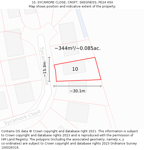 10, SYCAMORE CLOSE, CROFT, SKEGNESS, PE24 4SX: Plot and title map