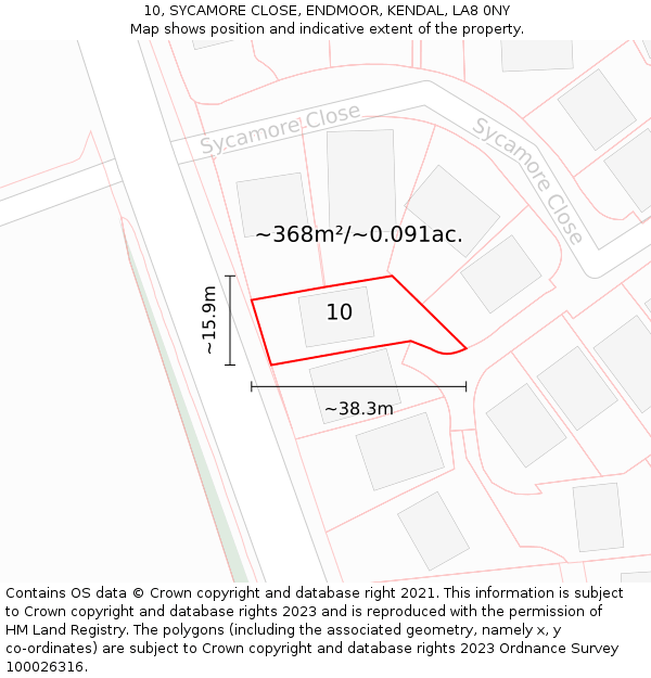 10, SYCAMORE CLOSE, ENDMOOR, KENDAL, LA8 0NY: Plot and title map