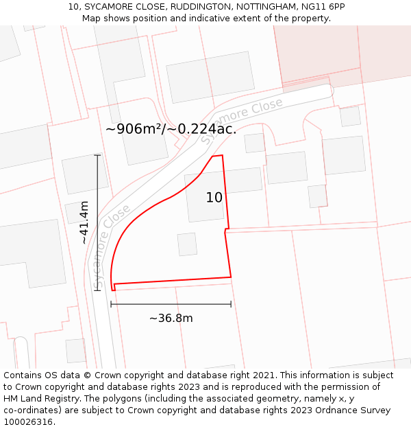 10, SYCAMORE CLOSE, RUDDINGTON, NOTTINGHAM, NG11 6PP: Plot and title map