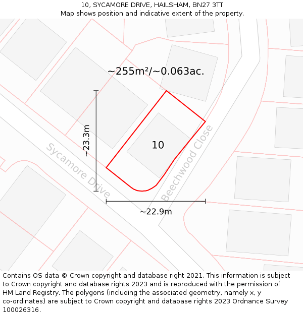 10, SYCAMORE DRIVE, HAILSHAM, BN27 3TT: Plot and title map