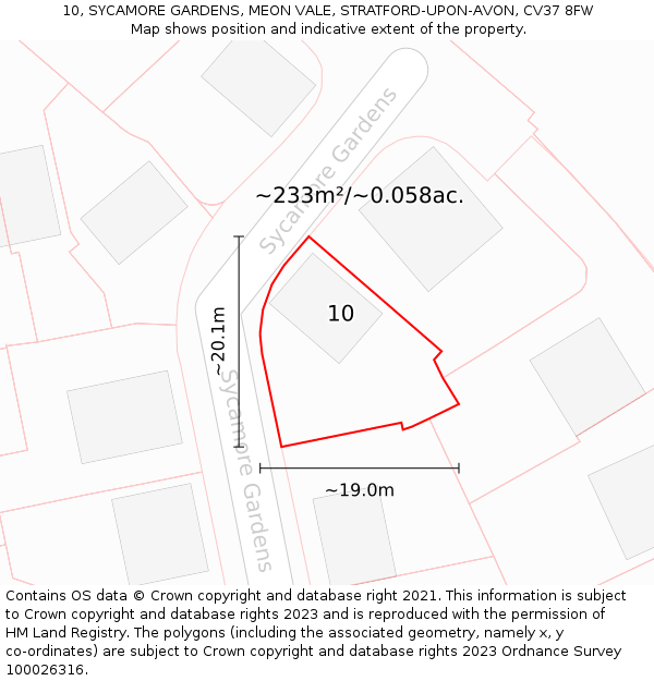 10, SYCAMORE GARDENS, MEON VALE, STRATFORD-UPON-AVON, CV37 8FW: Plot and title map