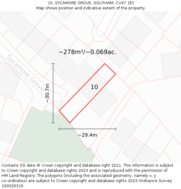 10, SYCAMORE GROVE, SOUTHAM, CV47 1EY: Plot and title map