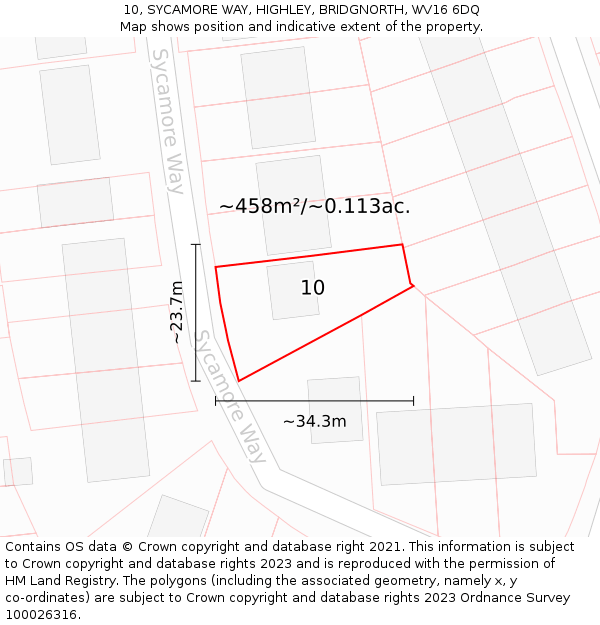 10, SYCAMORE WAY, HIGHLEY, BRIDGNORTH, WV16 6DQ: Plot and title map