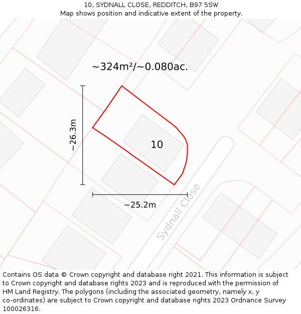 10, SYDNALL CLOSE, REDDITCH, B97 5SW: Plot and title map