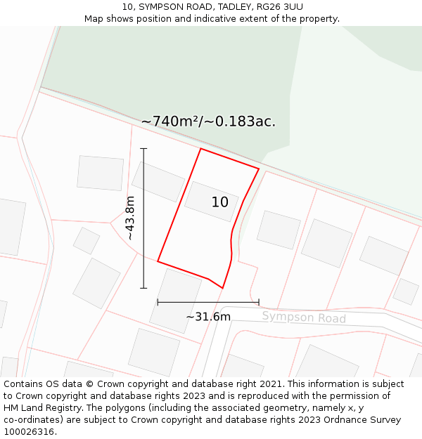 10, SYMPSON ROAD, TADLEY, RG26 3UU: Plot and title map