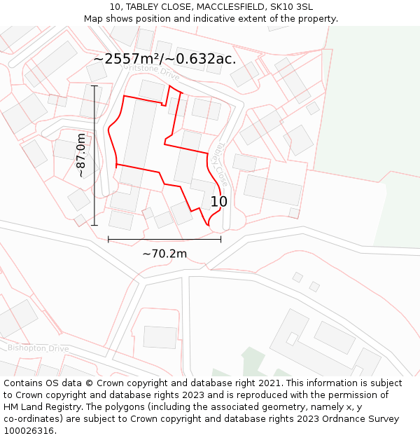 10, TABLEY CLOSE, MACCLESFIELD, SK10 3SL: Plot and title map