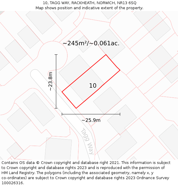 10, TAGG WAY, RACKHEATH, NORWICH, NR13 6SQ: Plot and title map