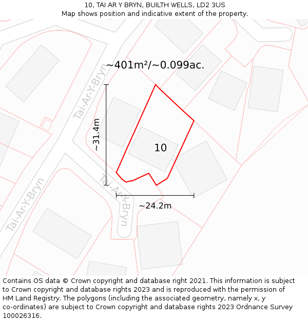 10, TAI AR Y BRYN, BUILTH WELLS, LD2 3US: Plot and title map