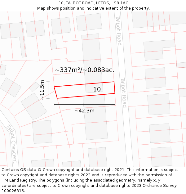 10, TALBOT ROAD, LEEDS, LS8 1AG: Plot and title map