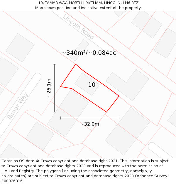 10, TAMAR WAY, NORTH HYKEHAM, LINCOLN, LN6 8TZ: Plot and title map