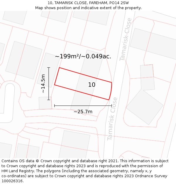 10, TAMARISK CLOSE, FAREHAM, PO14 2SW: Plot and title map