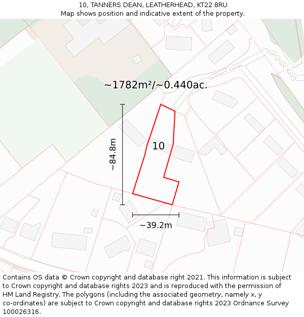 10, TANNERS DEAN, LEATHERHEAD, KT22 8RU: Plot and title map