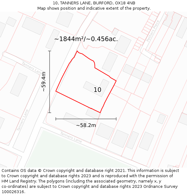 10, TANNERS LANE, BURFORD, OX18 4NB: Plot and title map