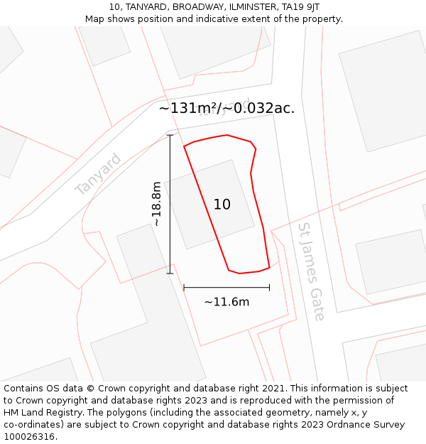 10, TANYARD, BROADWAY, ILMINSTER, TA19 9JT: Plot and title map