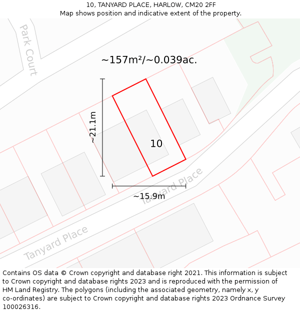 10, TANYARD PLACE, HARLOW, CM20 2FF: Plot and title map