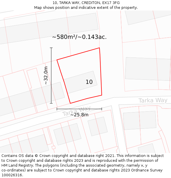 10, TARKA WAY, CREDITON, EX17 3FG: Plot and title map