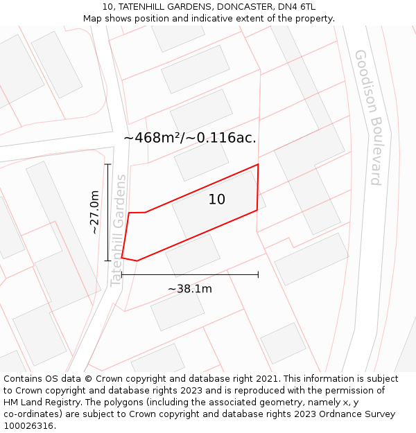 10, TATENHILL GARDENS, DONCASTER, DN4 6TL: Plot and title map