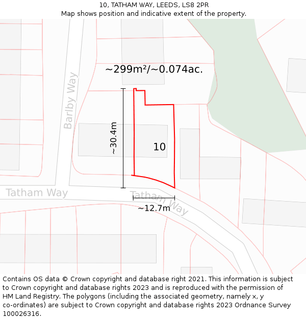 10, TATHAM WAY, LEEDS, LS8 2PR: Plot and title map