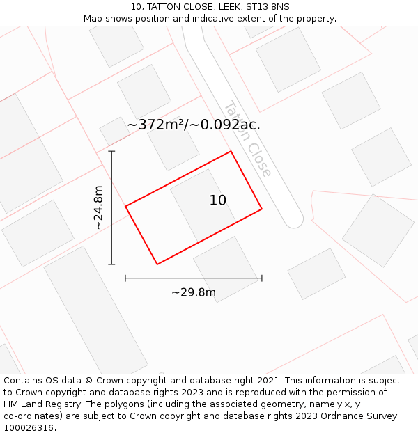 10, TATTON CLOSE, LEEK, ST13 8NS: Plot and title map