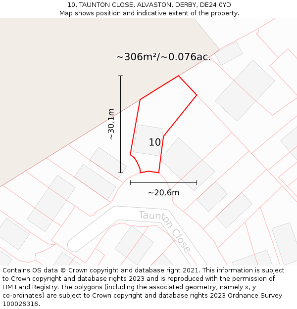 10, TAUNTON CLOSE, ALVASTON, DERBY, DE24 0YD: Plot and title map