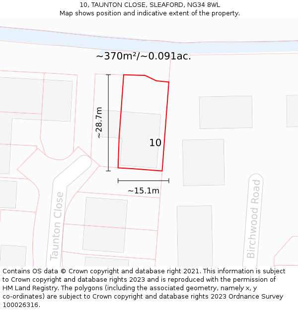 10, TAUNTON CLOSE, SLEAFORD, NG34 8WL: Plot and title map