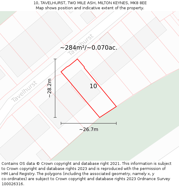 10, TAVELHURST, TWO MILE ASH, MILTON KEYNES, MK8 8EE: Plot and title map