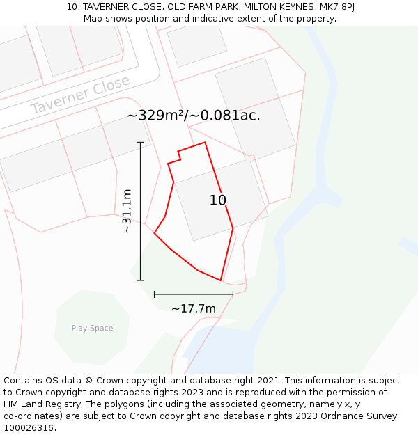 10, TAVERNER CLOSE, OLD FARM PARK, MILTON KEYNES, MK7 8PJ: Plot and title map