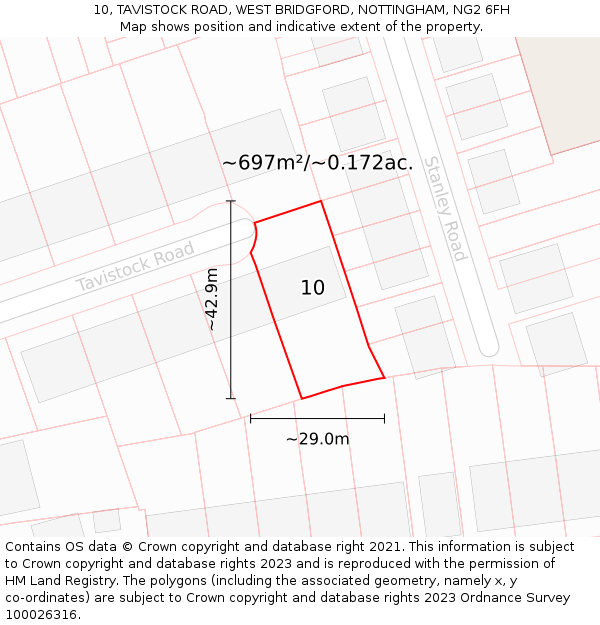 10, TAVISTOCK ROAD, WEST BRIDGFORD, NOTTINGHAM, NG2 6FH: Plot and title map