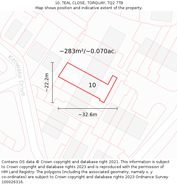 10, TEAL CLOSE, TORQUAY, TQ2 7TB: Plot and title map