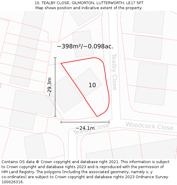 10, TEALBY CLOSE, GILMORTON, LUTTERWORTH, LE17 5PT: Plot and title map