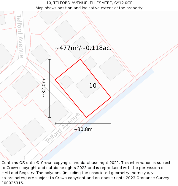 10, TELFORD AVENUE, ELLESMERE, SY12 0GE: Plot and title map