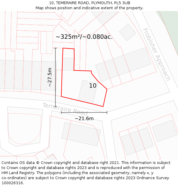 10, TEMERAIRE ROAD, PLYMOUTH, PL5 3UB: Plot and title map