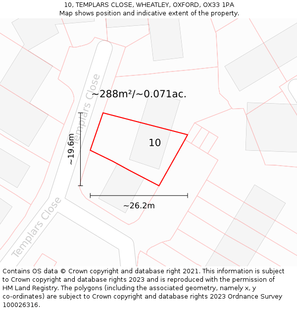 10, TEMPLARS CLOSE, WHEATLEY, OXFORD, OX33 1PA: Plot and title map