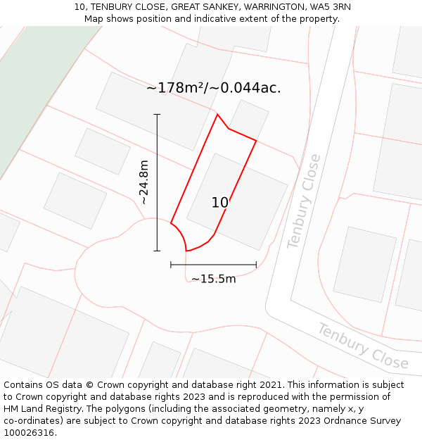 10, TENBURY CLOSE, GREAT SANKEY, WARRINGTON, WA5 3RN: Plot and title map