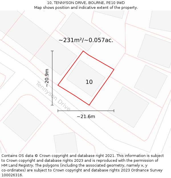 10, TENNYSON DRIVE, BOURNE, PE10 9WD: Plot and title map