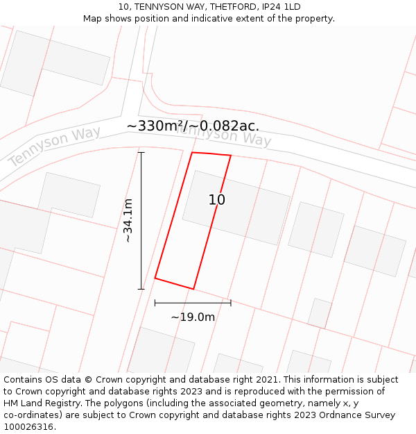 10, TENNYSON WAY, THETFORD, IP24 1LD: Plot and title map