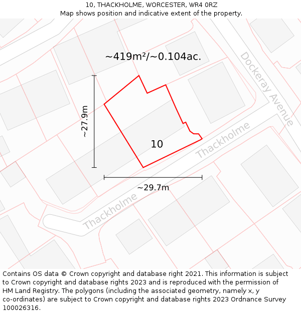 10, THACKHOLME, WORCESTER, WR4 0RZ: Plot and title map