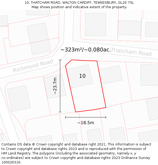 10, THATCHAM ROAD, WALTON CARDIFF, TEWKESBURY, GL20 7SL: Plot and title map