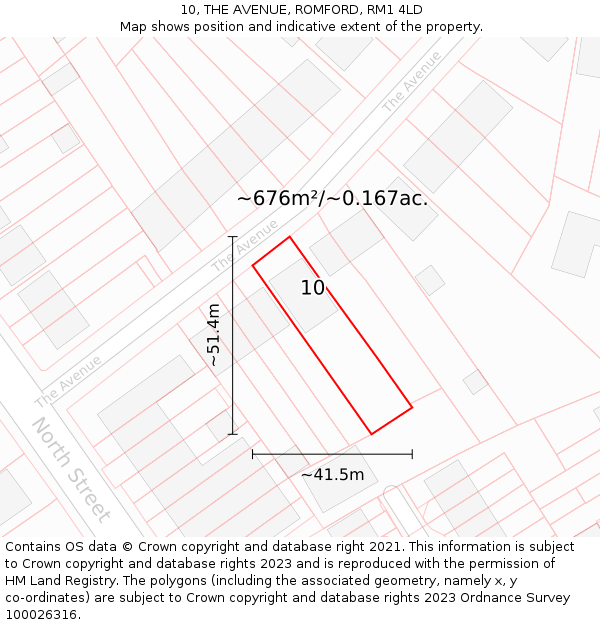 10, THE AVENUE, ROMFORD, RM1 4LD: Plot and title map