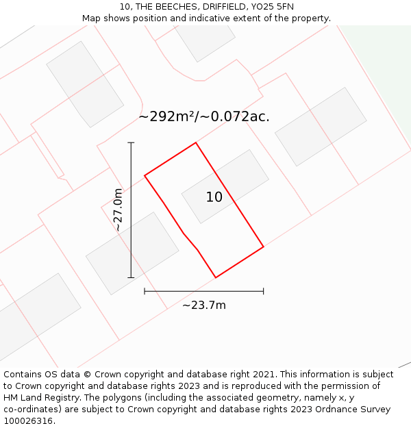 10, THE BEECHES, DRIFFIELD, YO25 5FN: Plot and title map