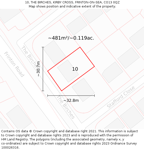 10, THE BIRCHES, KIRBY CROSS, FRINTON-ON-SEA, CO13 0QZ: Plot and title map