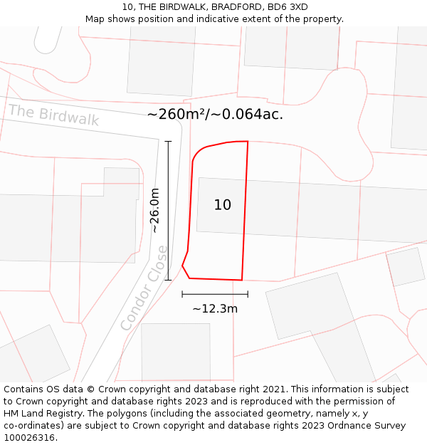 10, THE BIRDWALK, BRADFORD, BD6 3XD: Plot and title map